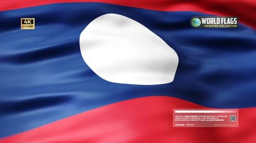 Laos National Flag Waving with Realistic Fabric Movement