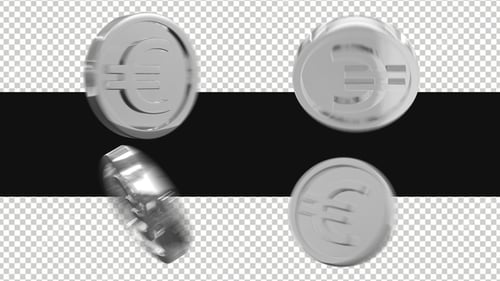 Pack Of Moving Silver Euro Coins On Alpha Loop