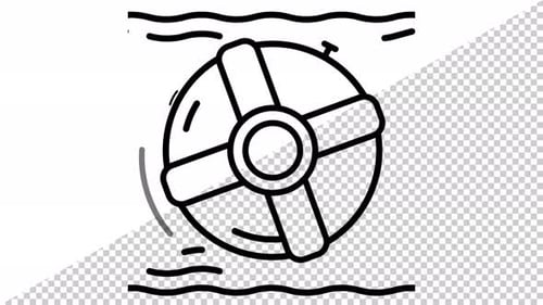 Animated Lifebuoy Floating on Water Line Art Icon