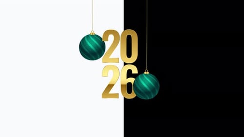 Golden 2026 New Year Celebration with Christmas Ornaments