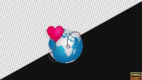 Animated Stethoscope Heartbeat on World Globe