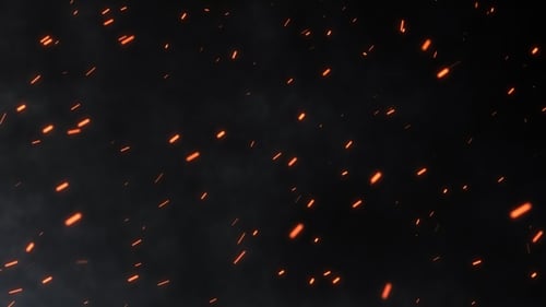 Glowing fire sparks flying up with smoke and haze. Abstract fire particles flowing fast