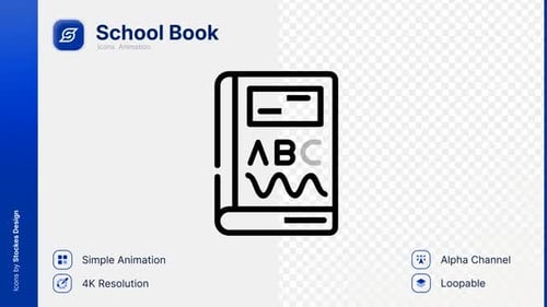 Animated School Book Icon with ABCs
