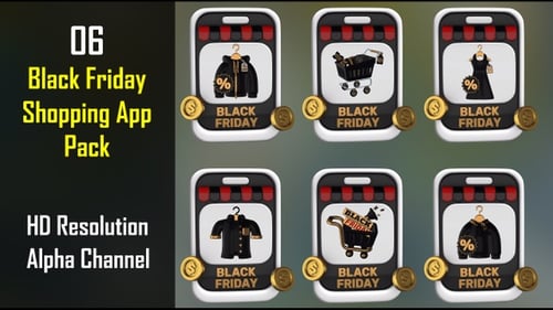Animated 3D Black Friday Sale Icons for Mobile Apps