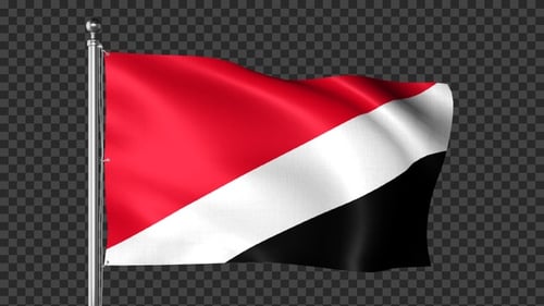Waving Red White Black Diagonal Striped Flag on Pole