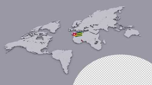 Togo Flag Pin Reveals on Animated 3D World Map