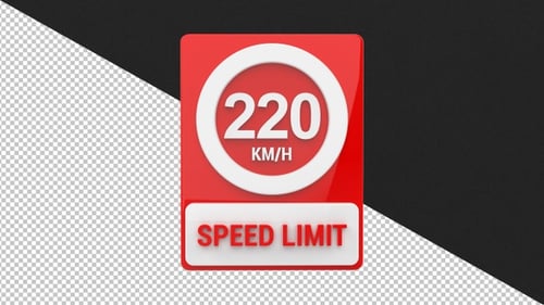 3D Animated Rotating Speed Limit Sign 220 KPH
