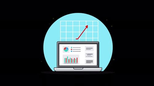 Laptop with Business Growth-chart Animation Video - Transparent