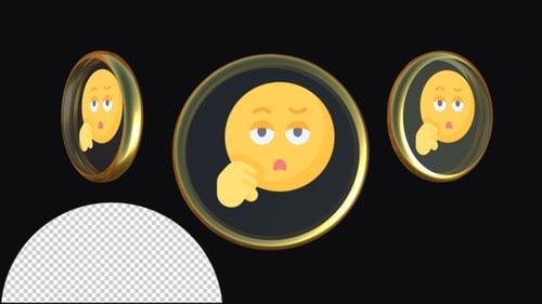 3D Thinking Emoji Icon Animation in Golden Frame