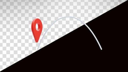 3d animation of red location pin with curved path line