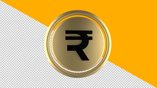Rotating Gold Indian Rupee Symbol Coin 3D