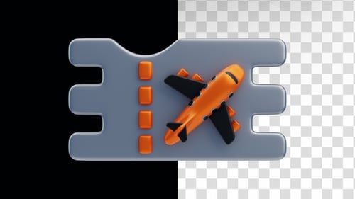 3D Animated Airplane Icon with Travel Ticket