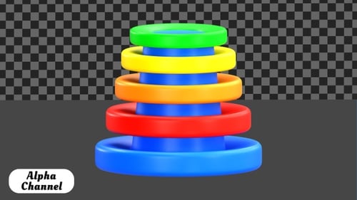 3D Colorful Stacked Data Rings Animation | Alpha Channel