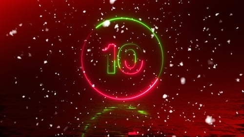 Neon Christmas Countdown with Falling Snow