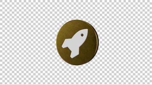 Animated 3D Gold Coin with Rocket Icon