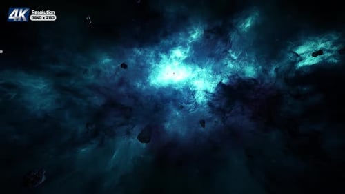 Flying Through Deep Space Nebula with Asteroids