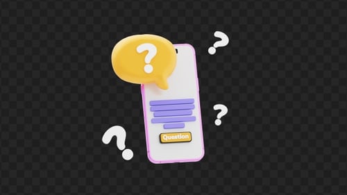 3D Smartphone with Question Mark and Chat Bubble | Alpha Channel
