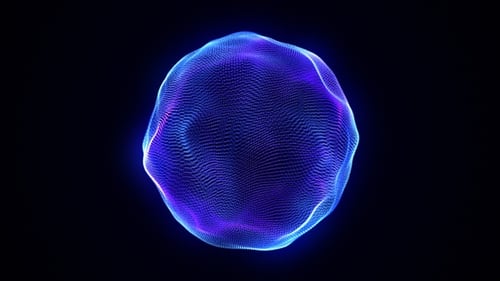 Neon futuristic 3d sphere, virtual reality, abstract technology concept. Vibrant particle sphere