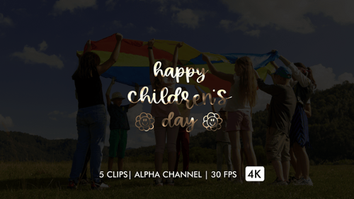 Happy Children's Day Golden Text Reveal with Sparkles