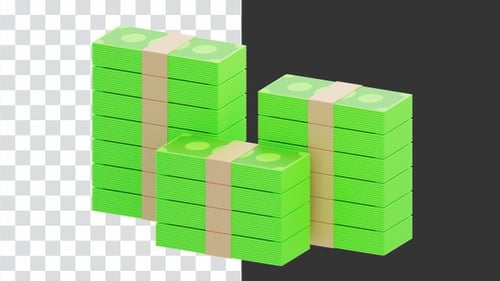 3D Animation of Piles of Paper Money Grow Up | Alpha Channel