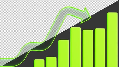 3D Animation of Business Graph Chart in Green Neon | Alpha Channel