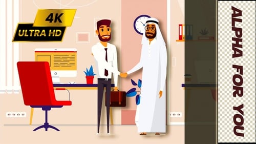 Animated Handshake Between Businessmen in Flat Design Style