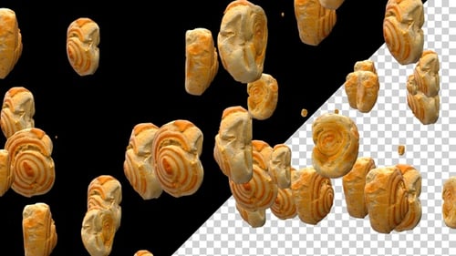 Swirling 3D Baked Pastries with Alpha Channel Overlay