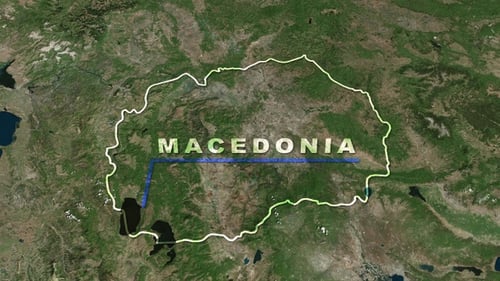 Satellite Map Zoom to Macedonia with Border and 3D Text Reveal