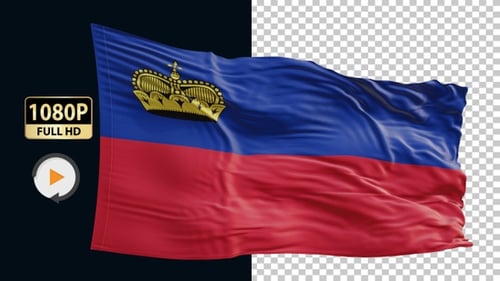 Realistic 3D Liechtenstein Flag Waving in Wind Loop