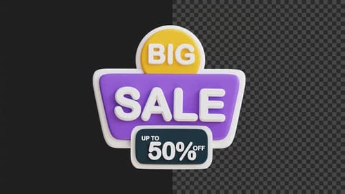 3D Big Sale Discount 50 Percent Label Animation