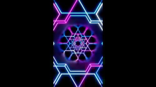 Vertical video abstract blue and purple neon polygonal tunnel animation