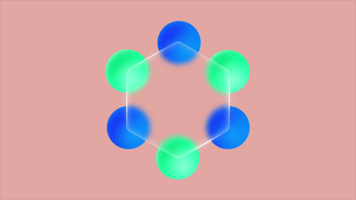 Frosted Glass Hexagon with Rotating Spheres Animation