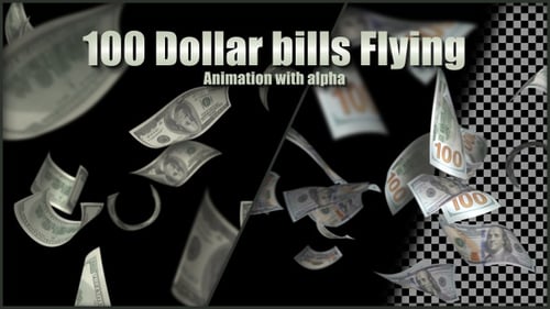 100 Dollar Bills Flying With Alpha
