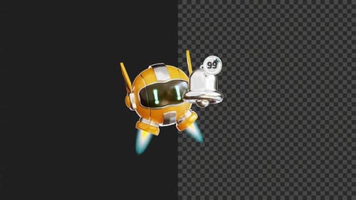 3D Robot Notification Animation Transparent Background