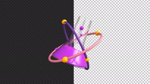 Vibrant 3D Science Beaker with Orbiting Particles Animation