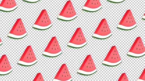 Group of Rotating Watermelon Slices on Alpha Channel, Loop
