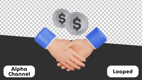 Animated 3D Handshake and Money for Business Deals