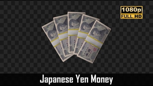 Japanese Yen Money Stacks Spinning and Fanning Out Animation