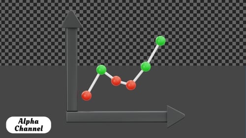 3D Line Graph with Data Points Growth Animation | Alpha Channel