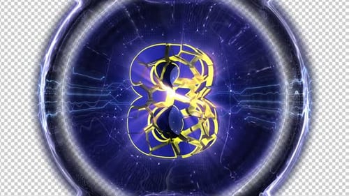 Number 8 Explosive Number Transition Animation on Alpha Channel, Loop