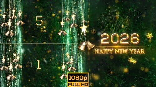 Christmas and New Year Countdown with Golden Bells and Stars