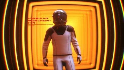 Futuristic Astronaut Walking Through Neon Sci-Fi Tunnel Loop Animation