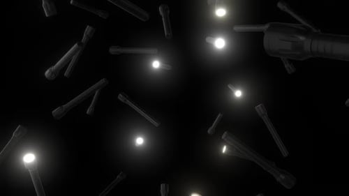 Animated 3D Flashlights Falling and Rising with Bright Glowing Lights