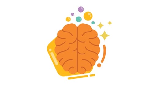 Flat Design Animated Brain Icon with Creative Idea Elements