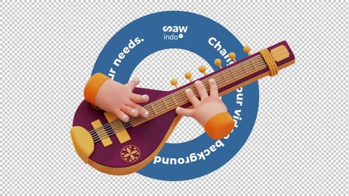 3D Animation Diwali Sitar Venna Instrument Transparent Loop