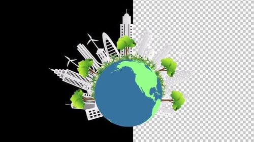 Animated Flat Design Eco City Earth with Green Energy