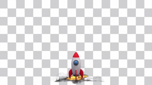 3D Cartoon Rocket Launch Animation with Alpha Channel