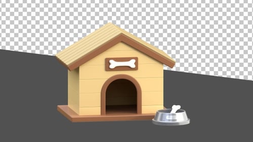 Niche pour chien 3D avec os dans un bol | Alpha Channel