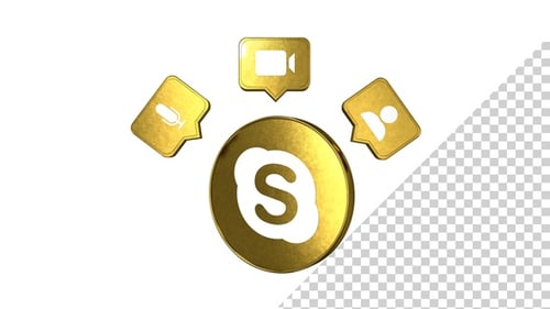 Golden 3D Skype Logo Animation with Communication Icons