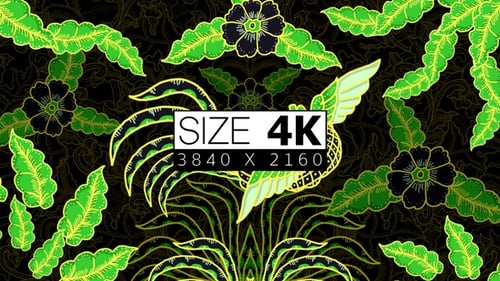 Animated Batik Style Rooster and Floral Pattern Background